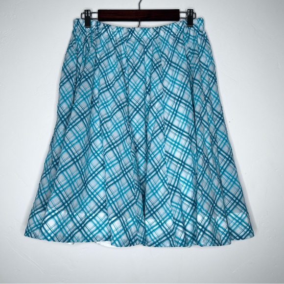 NWT Anthropologie Maeve Teal and White Plaid A Line Midi Skirt Size Medium - Picture 4 of 11